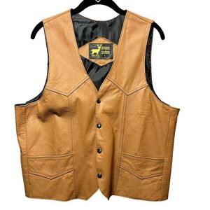 Vintage Genuine Leather‎ Vest Tan Brown Western Style Biker Motorcycle Small S